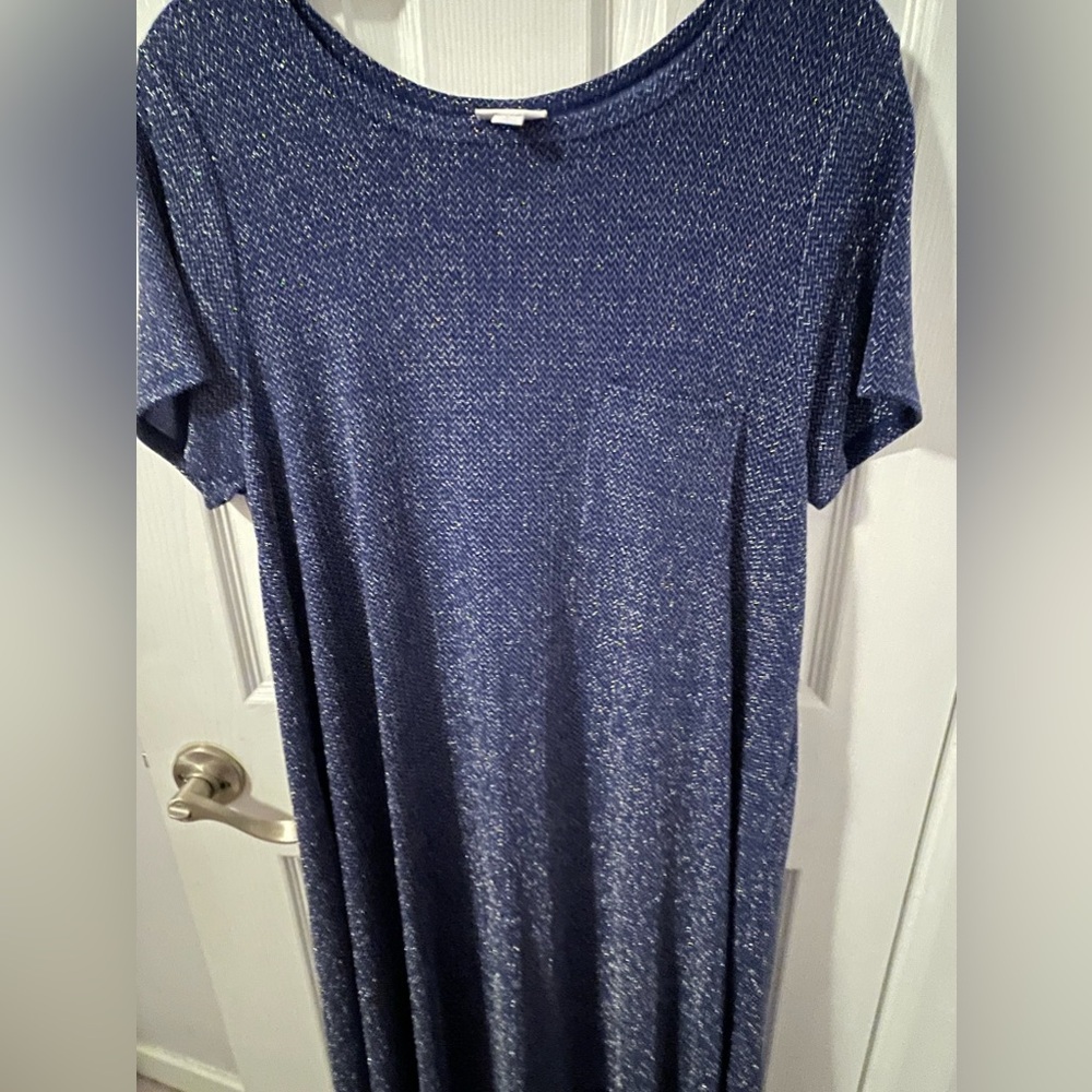LuLaRoe Elegant Collection Carly Dress Large - Dark Blue & Silver Metallic NWOT